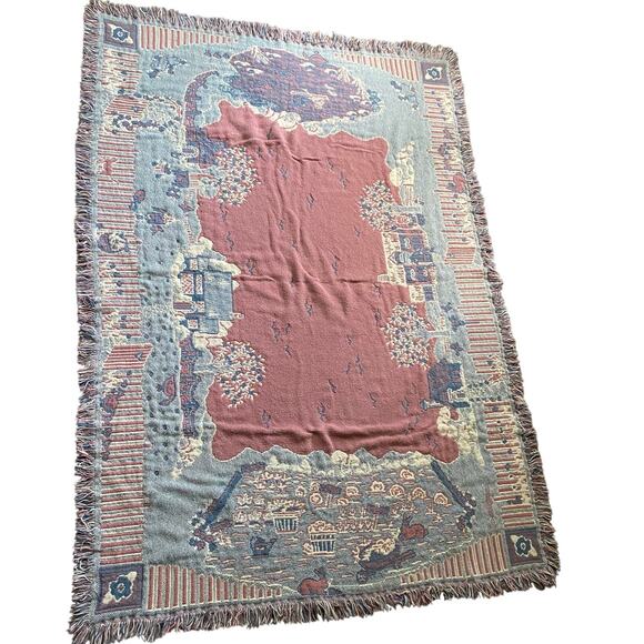 Tapestry Blanket Farm House Animals Pastel Colors 4ft by 5.8ft - Picture 3 of 8